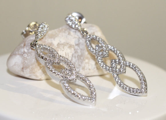 Sterling Silver Crystal set interlinked marquis earrings