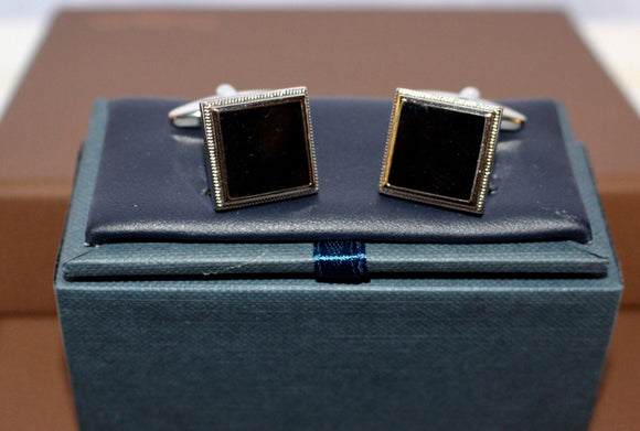 Cuff links Stainless Steel Square with onyx