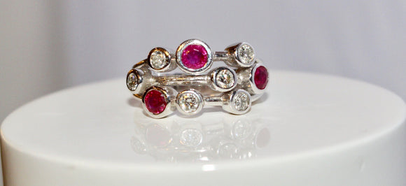 9 carat white gold Ruby & Diamond Bubble Ring #67901