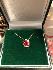 9ct gold ruby pendant and chain