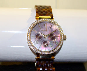 Caravelle NY Amber Bracelet with Crystal set Bezel Chronograph Dial