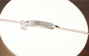 Sterling Silver Identity Bracelet with Heart Crystal set charm