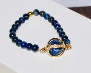Lapis lazuli with Flare Gold Crystal set charm with Polished Lapis lazuli gemstone