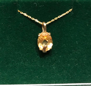9ct gold pale citrine pendant with chain