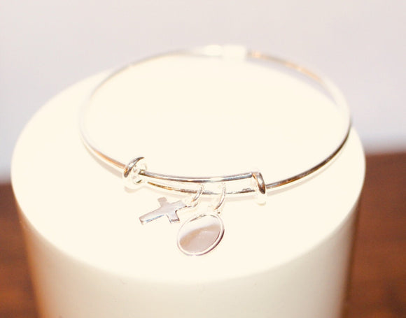 Sterling Silver Baby Bangle with Cross Charm