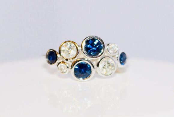 9 Carat White Gold Diamond & Sapphire 8 Stone Bubble Ring 67801