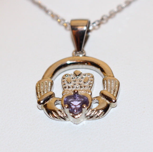 Sterling Silver February Claddagh Pendent