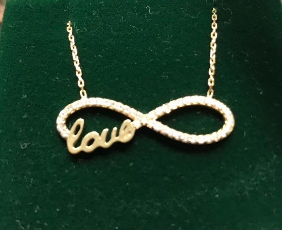 9ct gold love infinity stone set pendant and chain